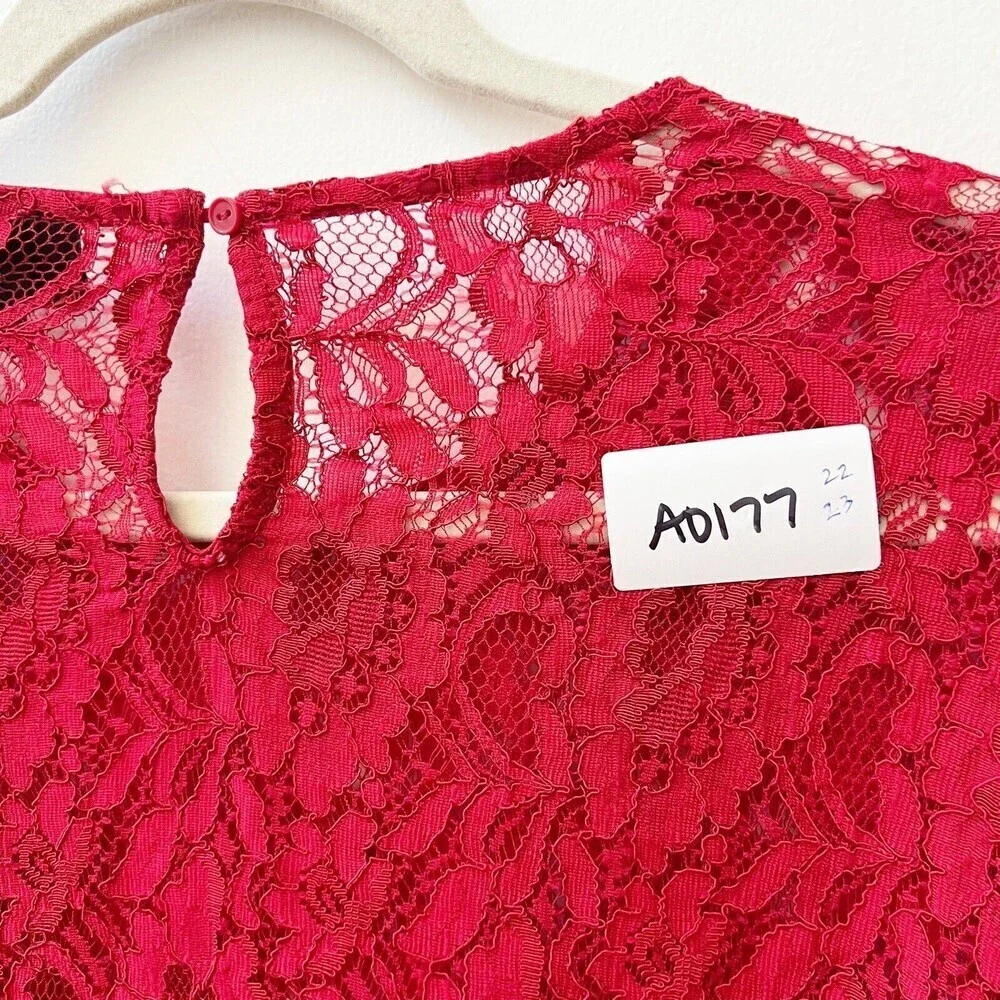 Womens Red Lace Short Sleeve Sheer Blouse Sexy Sz XL Who What Wear - Picture 6 of 6